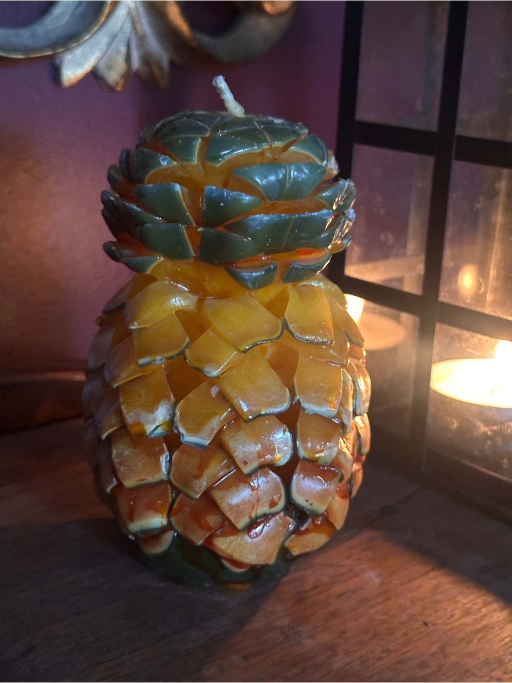 Vintage 1970s Pineapple Sculptural Wax Candle Handmade Tropical Tiki Retro Decor